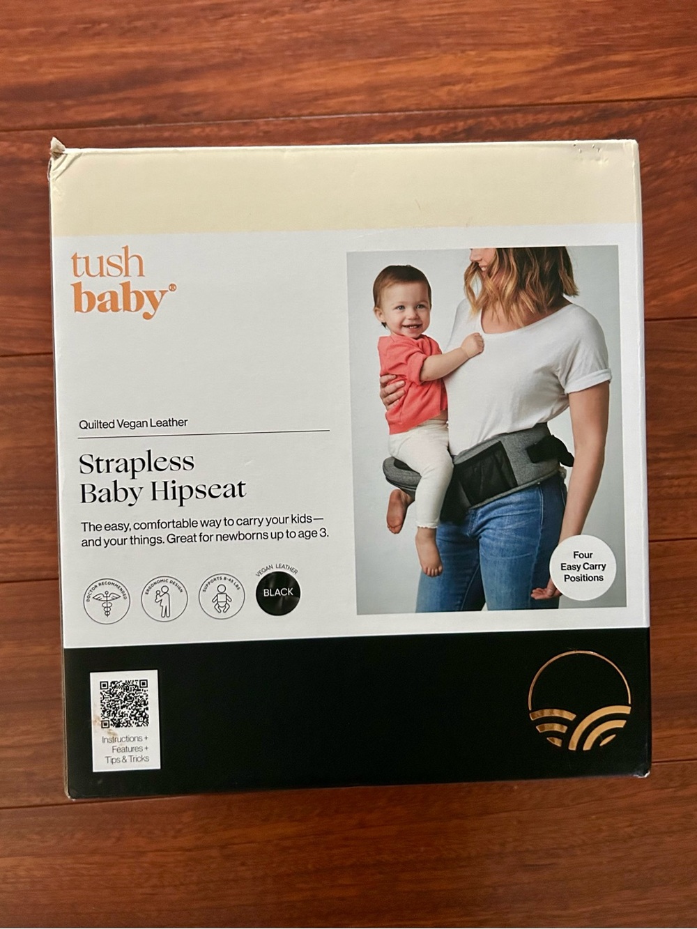 NEW TushBaby Hip Carrier, Black Vegan Leather Quilted